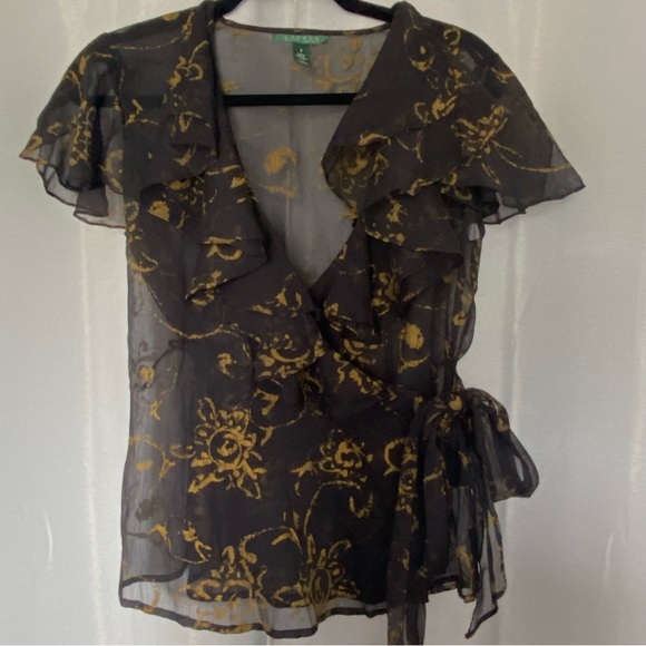 Lauren Ralph Lauren | Tops | Ralph Lauren Black And Gold Sheer Wrap ...